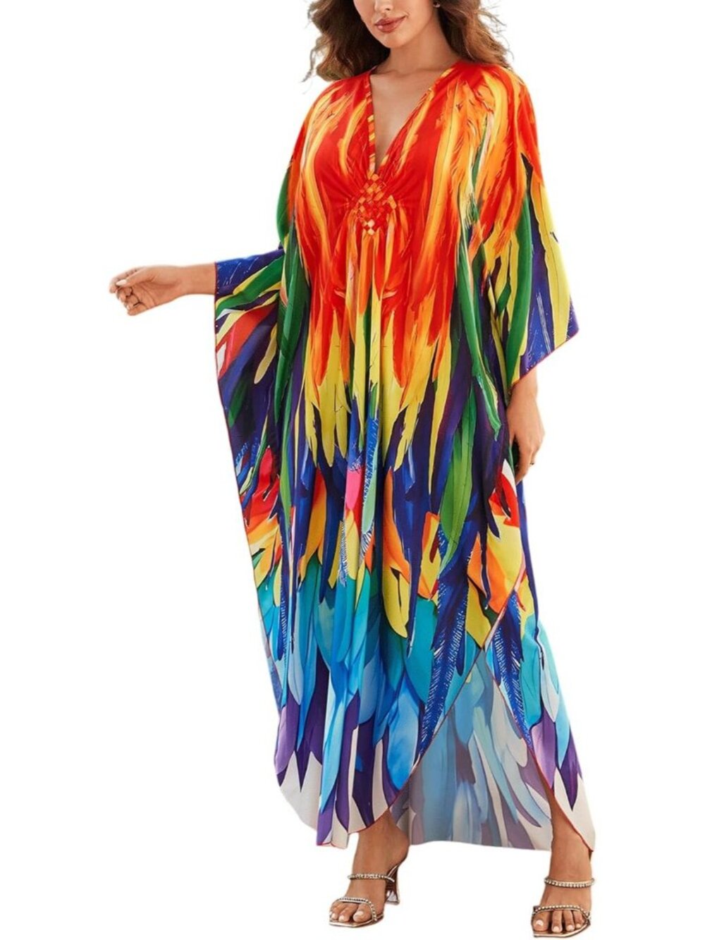 Women's Plus Size Kaftan Maxi Dress Batwing Sleeve Beach Cover Up-8759-color14